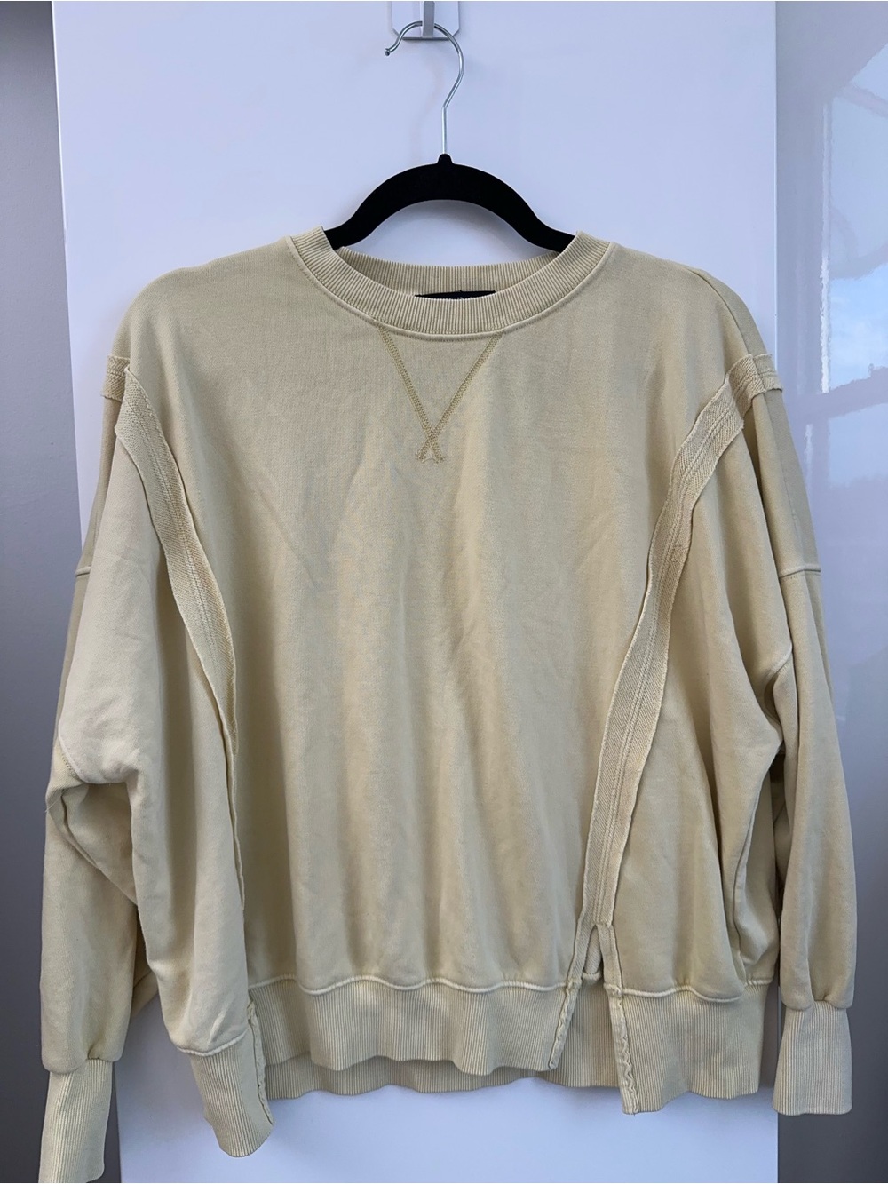 Butter Yellow Deconstructed Exposed Seam French Terry Oversized Sweatshirt